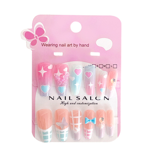 卡通美甲贴儿童穿戴甲6岁到8岁女童指甲贴小学生中长款美甲贴2025新款显白12岁学生党专用指甲贴片自粘可拆卸