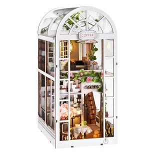 阳光咖啡房DIY手工小屋书立艺术屋拼装模型微缩场景积木礼物玩具