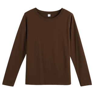 咖色打底衫女2025春秋新款纯棉长袖t恤衫中老年妈妈大码宽松上衣