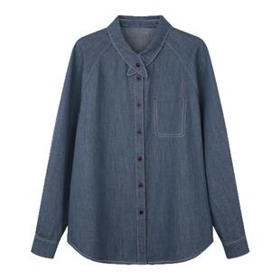 solighter 法式复古兔子领牛仔衬衫女冬季2026新款宽松长袖衬衣