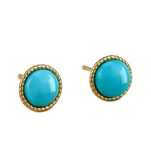 龙丰绿松轩珠宝正品天然绿松石圆形简约耳钉女款银镀18K金耳饰