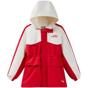 安踏儿童装女童三防冲锋外套加绒春秋防水防风衣新款磨毛运动上衣