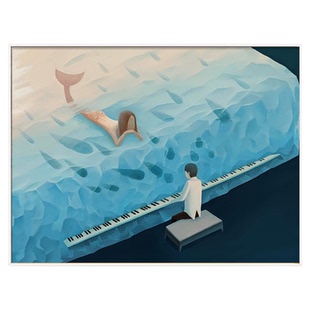 艺术家版画现代抽象人物油画装饰画卧室挂画床头画水边的阿狄丽娜