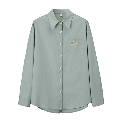 绿色长袖衬衣宽松可外搭春夏新款
