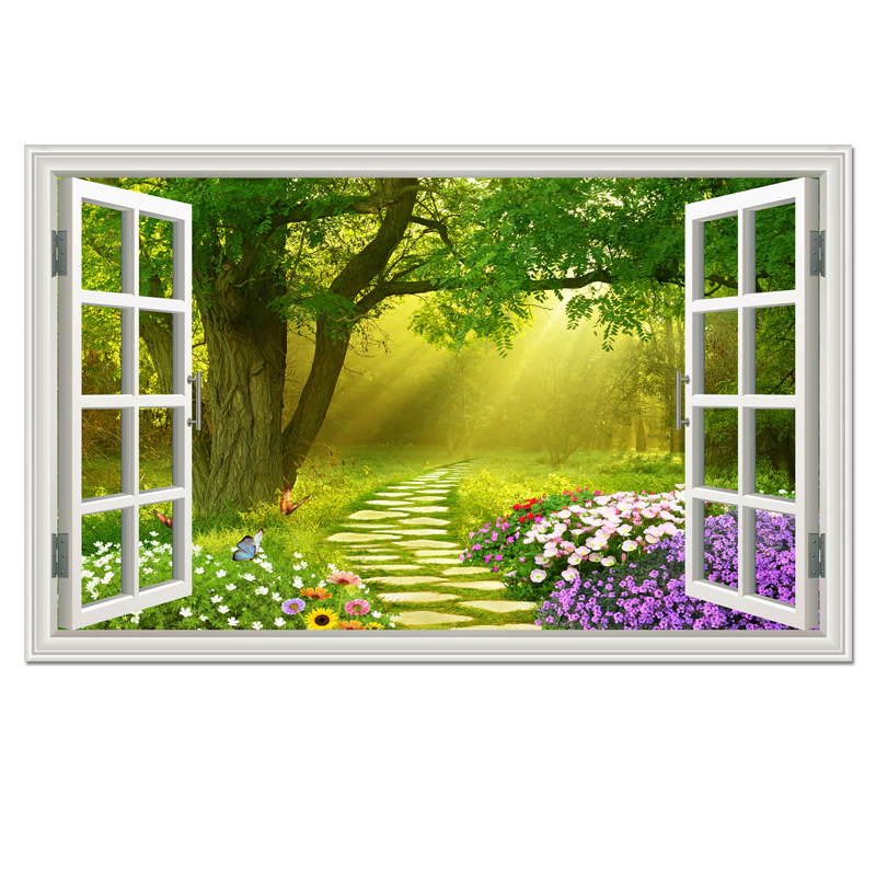 假窗户风景画沙发背景墙贴装饰画