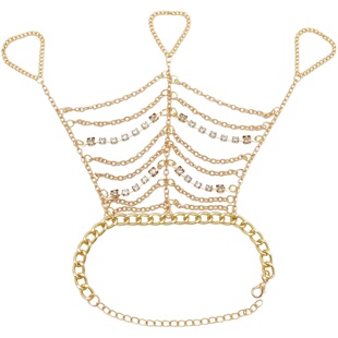 新款波西米亚风手链水钻链条戒指手链一体链个性时尚手背装饰品