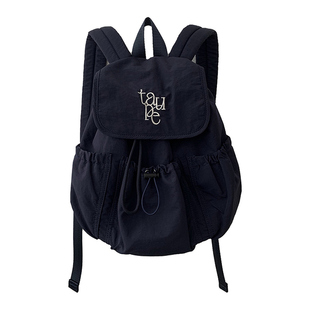 Unique blue原创刺绣字母2025抽绳翻盖双肩背包尼龙帆布学生书包