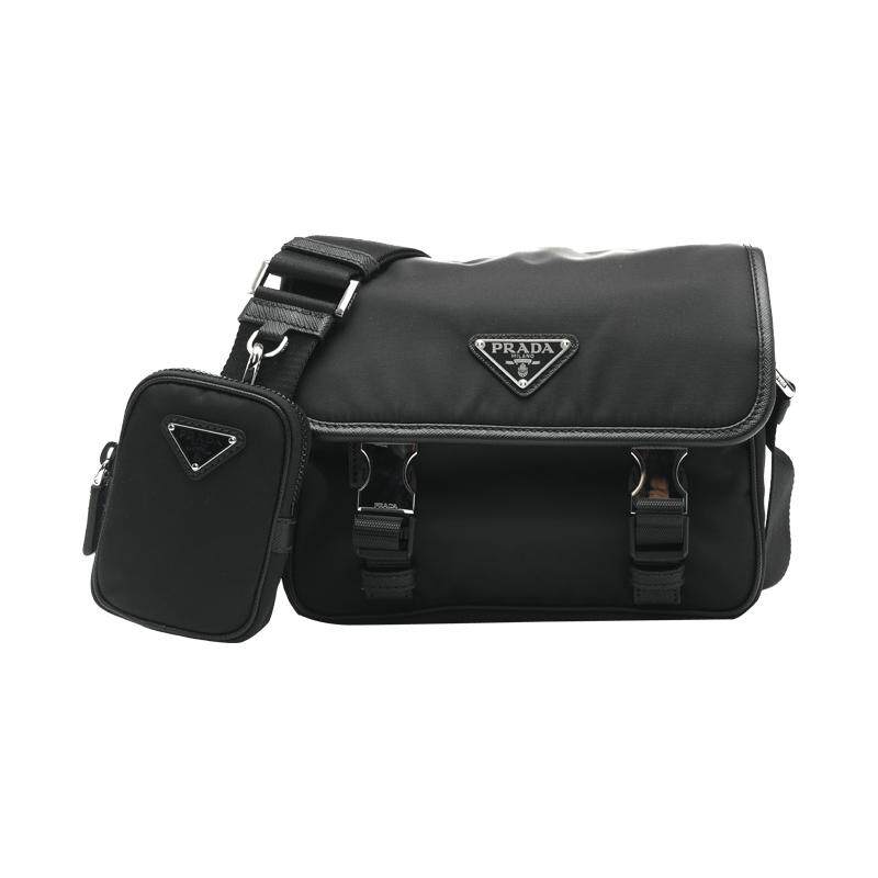 【自营】Prada/普拉达男士标识三角徽标翻盖搭扣邮差包单肩斜挎包