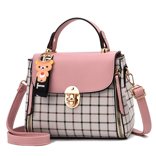 包包女2024新款拼接格纹斜挎包韩版手提小方包单肩仙女ins超火包