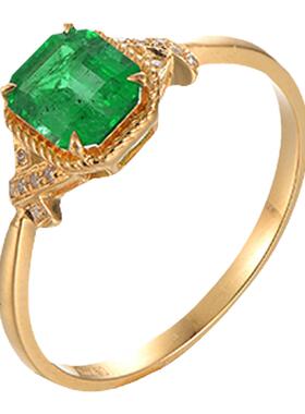 天然祖母绿戒指女18K金镶嵌彩宝