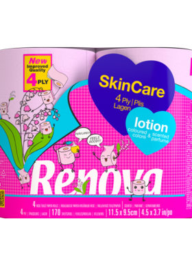Renova粉色乳液卷筒纸4层4卷柔软