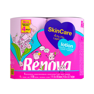 RENOVA葡萄牙进口粉色乳液卷筒纸4卷玫瑰乳液卫生纸轻奢体验厕纸