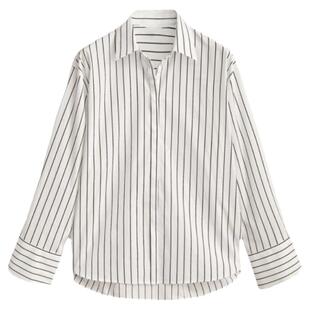 西班牙女装 现货 2026春秋季新品宽松纯棉黑白竖条纹长袖衬衫上衣