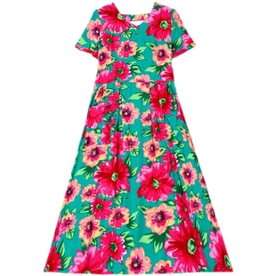 年轻高端纯棉绸连衣裙女2025新款夏天中年气质妈妈格子长裙有口袋