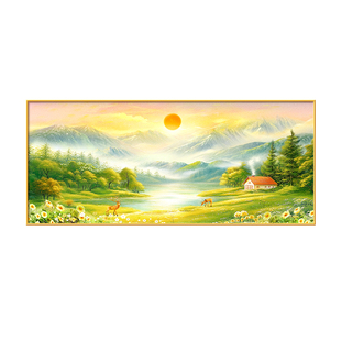 旭日东升沙发后装饰画现代简约流水生财客厅挂画聚财高级感山水画