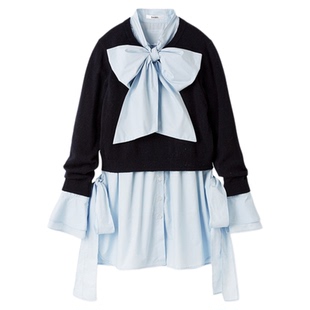 SNIDEL2025秋冬新品甜美蝴蝶结衬衫连衣裙针织衫两件套SWNT255137