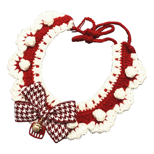 手工编织马年毛线围嘴新年宠物饰品猫咪围脖狗狗圣诞节项圈领结