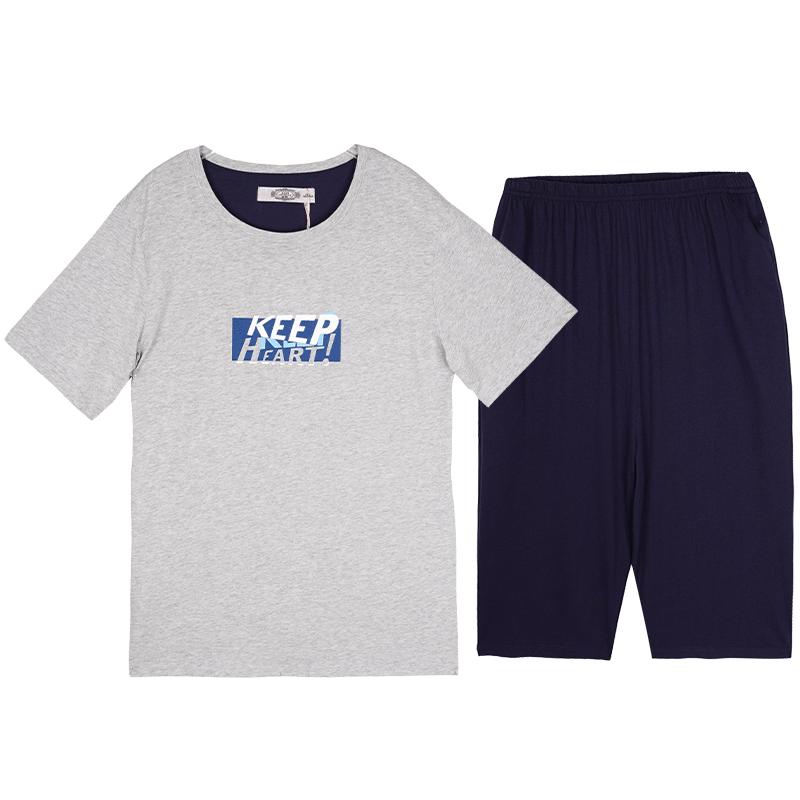 美标夏季男士短裤五分裤睡衣全棉套装宽松运动家居服纯棉可外穿