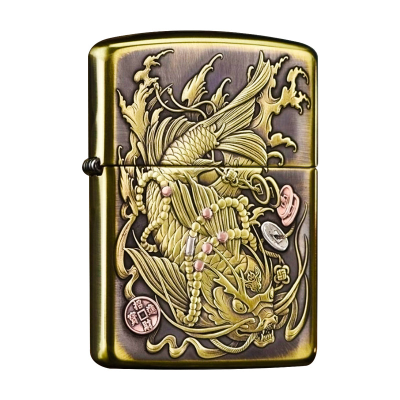 ZIPPO蝎子168紫铜镶嵌鱼化龙