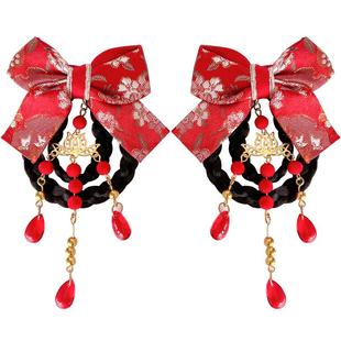 儿童新年发夹蝴蝶结假发辫女童古风头饰宝宝拜年流苏发卡汉服发饰