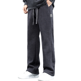 罗蒙男士休闲裤冬季保暖灯芯绒长裤宽松百搭大码加绒阔腿裤子男款