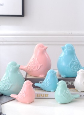 新品 陶瓷摆件生产工艺品白绿蓝色美式法式装饰小鸟喜鹊动物小号