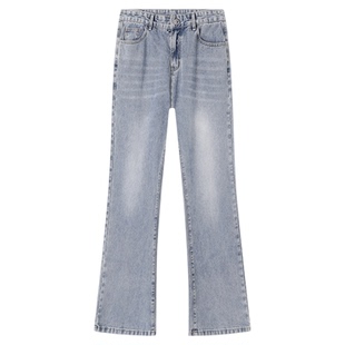 美式微喇牛仔裤男款冬季加绒加厚潮流青少年百搭直筒休闲vibe裤子