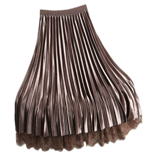 金丝绒半身裙两面穿纱裙女秋冬天配毛衣a字百褶裙蕾丝拼接网纱裙