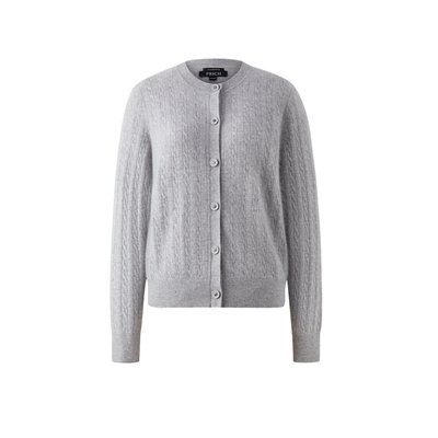 【山羊绒】PRICH简约拉毛羊绒绞花亮丝针织开衫2025冬新款毛衣女