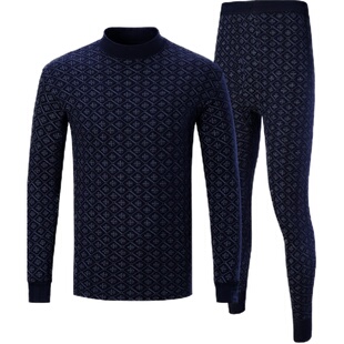 秋衣秋裤中老年男士纯棉保暖内衣爸爸全棉老人中高领棉毛衫套装红