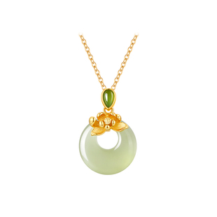 中国黄金央创和田玉项链送妈妈生日礼物女生送母亲婆婆老婆S925