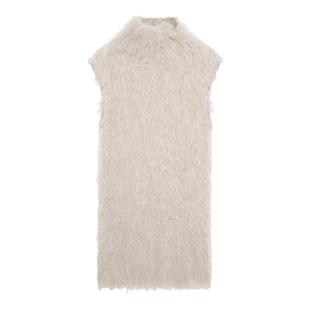 RODERIC WONG2025秋冬极简气质优雅拉毛堆领无袖连衣裙氛围感穿搭