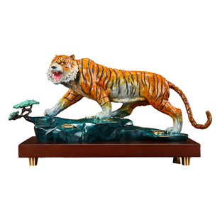 黄铜上山虎虎啸河山老虎摆件中式家居老板办公室酒柜装饰品礼品