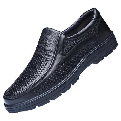 老人头官方原装真牛皮镂空凉鞋男