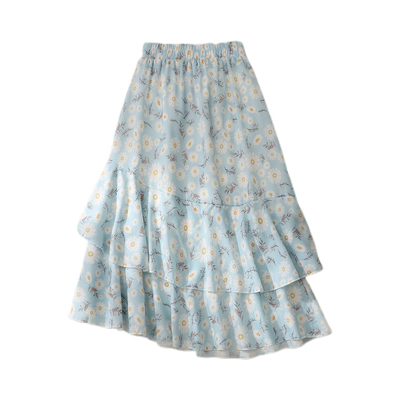 碎花不规则荷蛋糕裙女半身裙子
