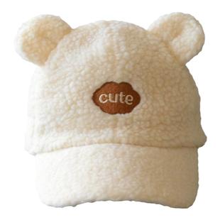 冬季婴幼儿童可爱双耳棒球帽男女童宝宝韩版时尚保暖羊羔绒鸭舌帽