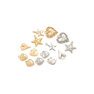 14K包金保色英文字母桃心爱心形五角星星吊坠diy手链项链吊饰配件