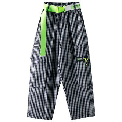 女童裤子春装2026新款韩版中大童洋气格子裤儿童网红休闲工装裤潮