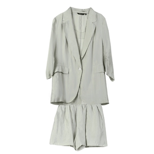 NEELLY纳俪薄荷绿休闲小西装套装女高腰短裤薄款七分袖一粒扣外套