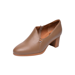 马内尔单鞋女早春新款黑色气质英伦风侧拉链高跟百搭小皮鞋G35281