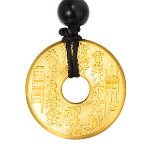 山鬼花钱真品黄金平安扣999足金圆形金饼护身符项链个性定制