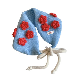 甜美手工针织立体花朵绑带耳罩女冬保暖防寒护耳护颈毛绒百搭耳套