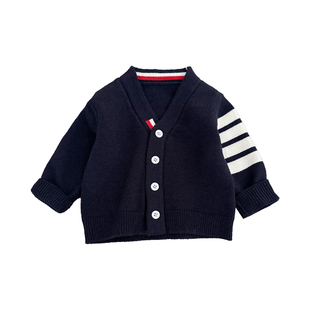 韩国男宝宝开衫春秋装新款帅气女童装学院风针织毛衣婴儿百搭外套