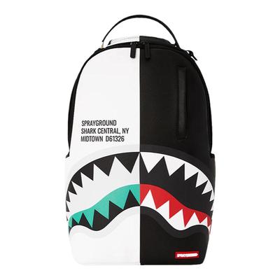 SprayGround黑白拼接双肩包潮牌鲨鱼嘴大容量背包男女情侣书包