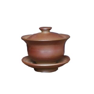 柴烧盖碗 云南龙窑柴烧手工泡茶神器窑变自然落灰釉 素烧三才两才