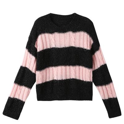 zklin小香风撞色宽松条纹毛衣