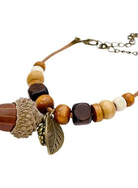 新中式民族风手工编绳干果吊坠项链女长款流苏毛衣链复古手链颈链