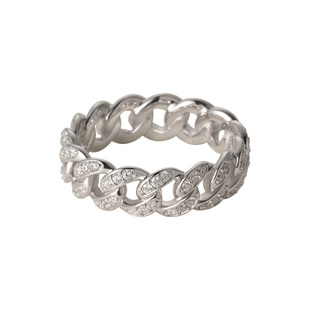 素图链条镶嵌戒指925银女小众设计轻奢精致气质高级新款饰品指环