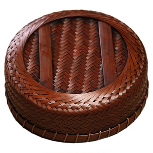 手工竹编果篮干果盘点心篮创意桌面收纳筐复古竹篮家用圆形零食篮