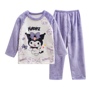 库洛米女童睡衣法兰绒秋冬季小女孩珊瑚绒2025冬款宝宝儿童家居服